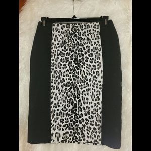 White House Black Market Blk/Gray/Wht Leopard Print Color Block Pencil Skirt